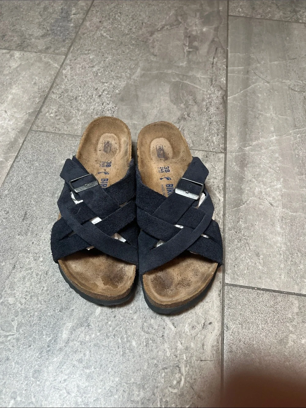 Birkenstock Lugano Black Suede Buckle Sandals